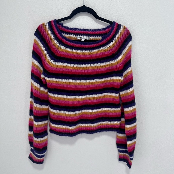 Crave Fame Striped Pink Blue Yellow White Sweater Size Small - Picture 1 of 3
